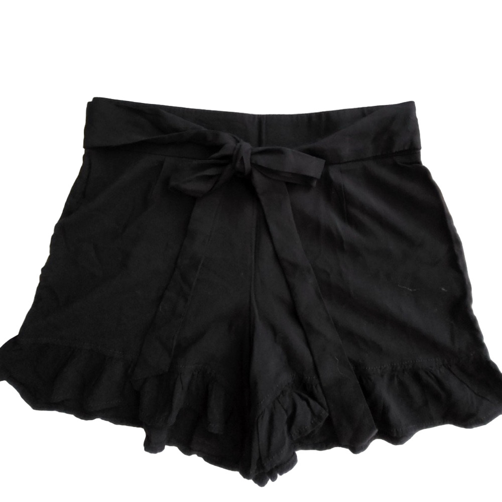 Free People black ruffle shorts with tie elastic waist size M GUC